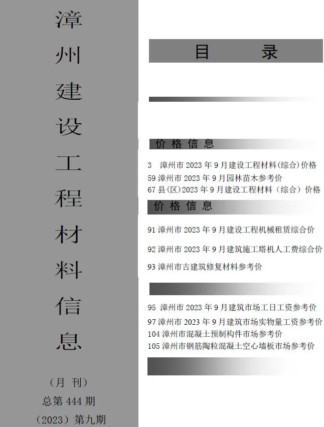 漳州市2023年9月建设工程材料信息