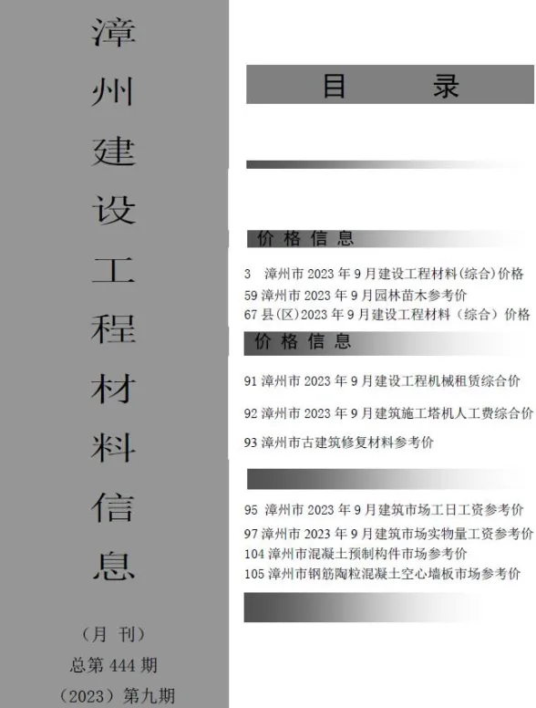 漳州市2023年9月建设工程材料信息封面