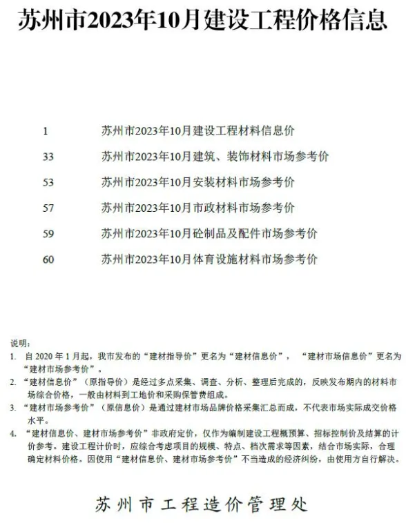 苏州2023年10月建设工程价格信息期刊扫描件pdf 苏州2023年10月建设工程价格信息