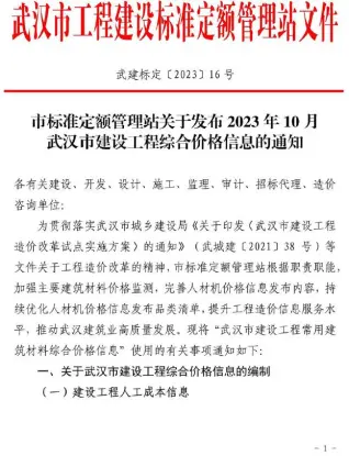 武汉市官方电子版造价信息