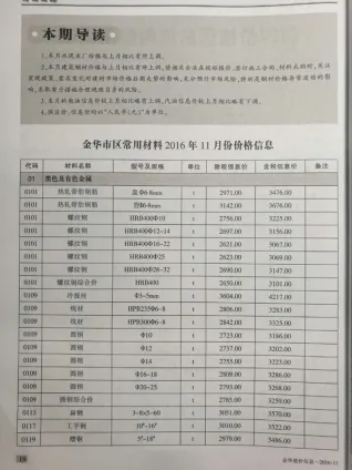 金华市2016年11月造价信息详解首图(建材参考价)