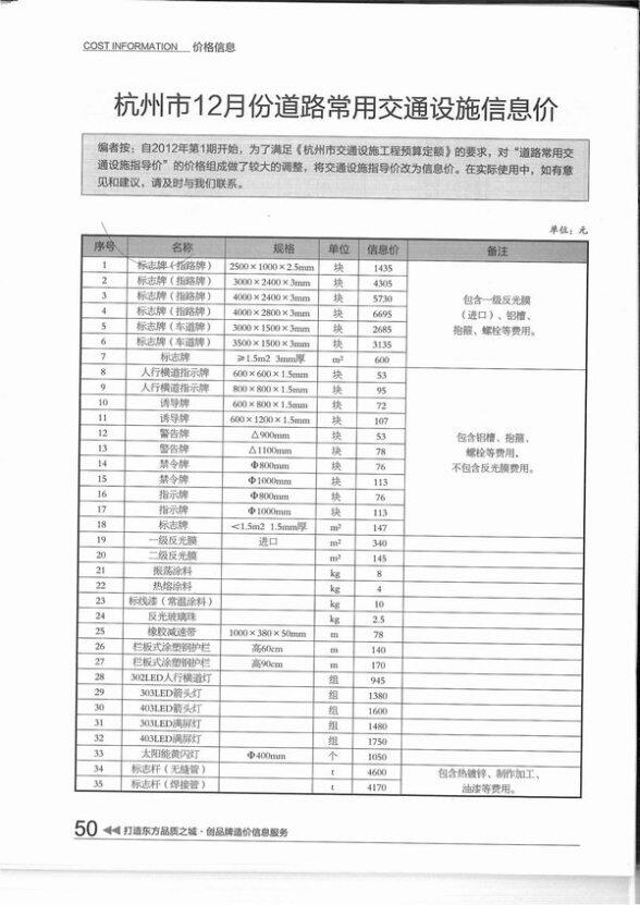 杭州市2015年12月材料造价信息
