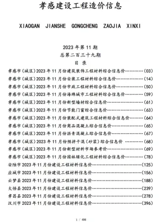 孝感市造价信息2023年11月主要概念首图