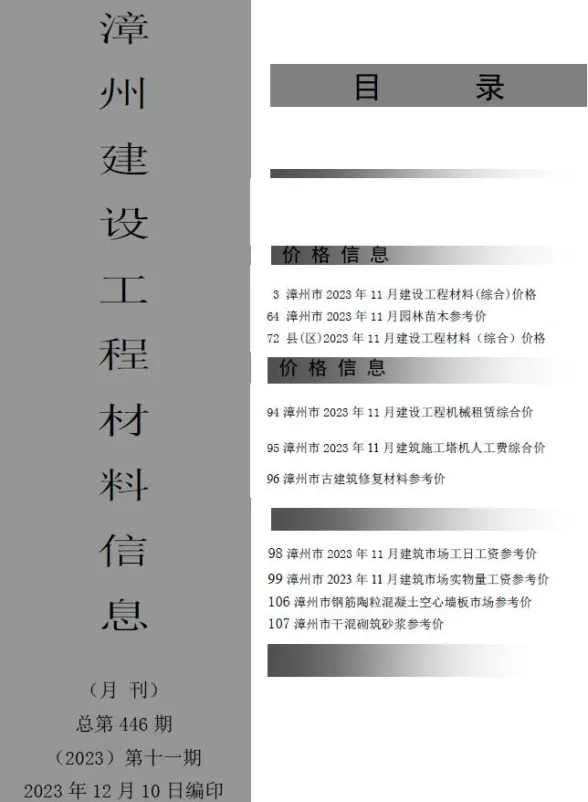 漳州2023年11月建材结算价