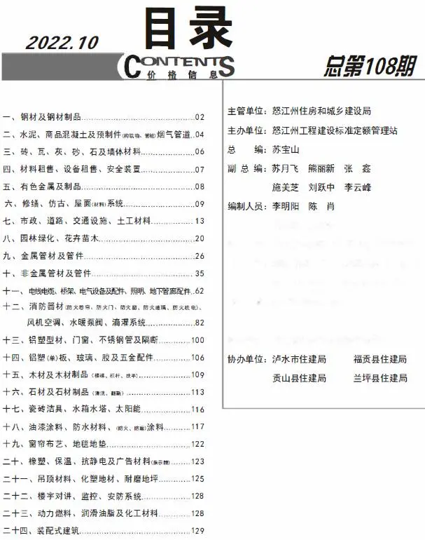 2022年怒江建设工程造价信息