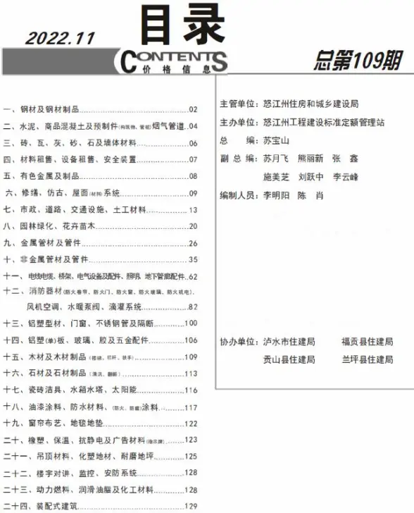 怒江州2022年11月结算造价信息