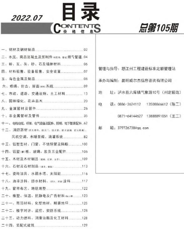 怒江州2022年7月建材价格信息