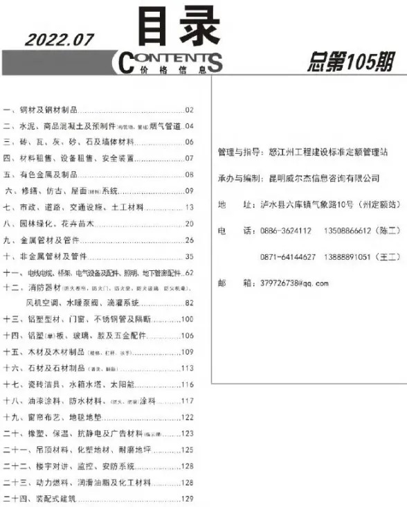 怒江州2022年7月结算造价信息