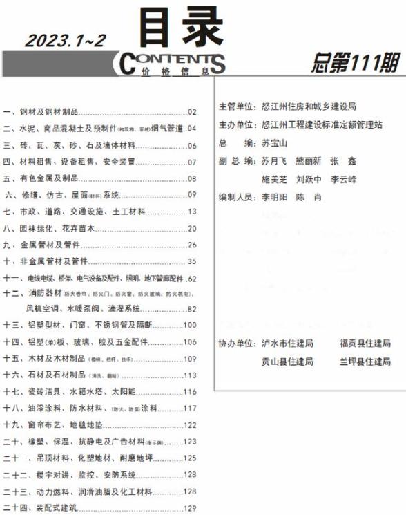 怒江2023年1期1、2月工程招标价