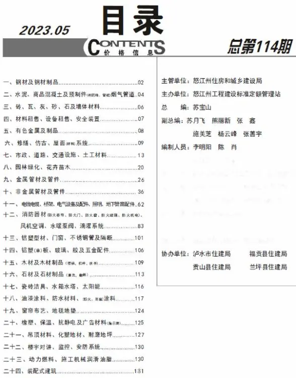 怒江州2023年5月招标造价信息