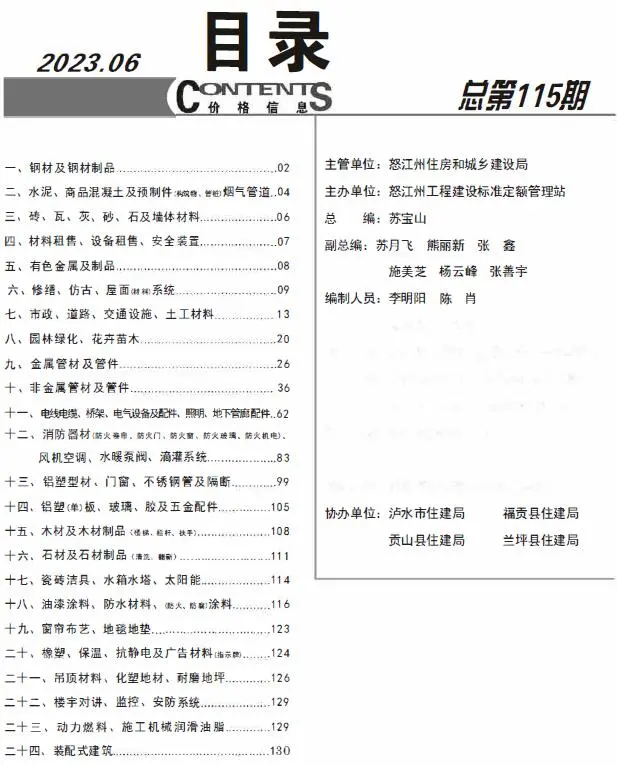 怒江2023年6月建设工程造价信息