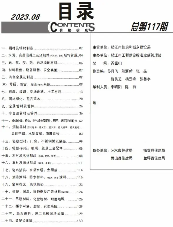 怒江州2023年8月招标造价信息