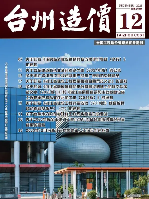 台州市2023年12月投标造价信息