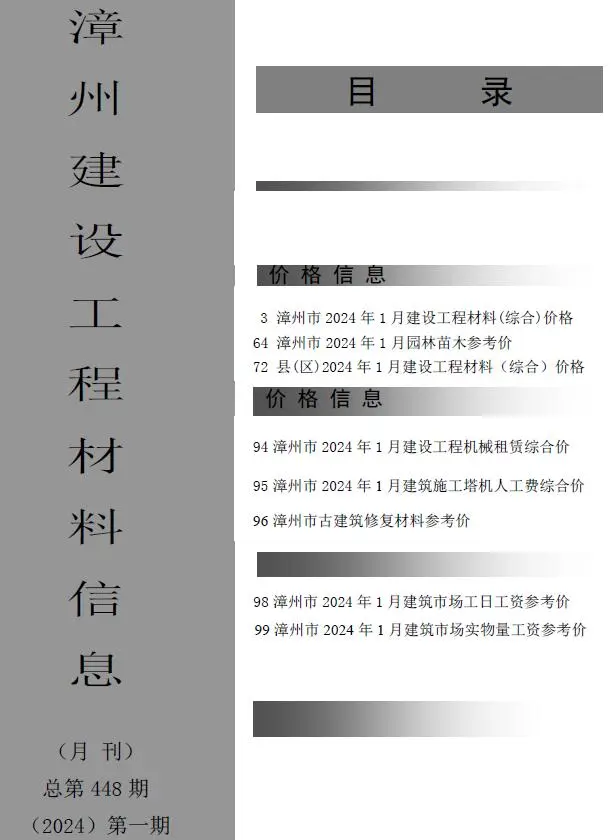 漳州市2024年1月建设工程材料信息