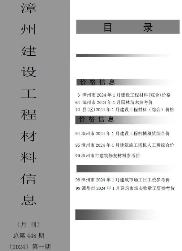 漳州市2024年1月建设工程材料信息封面