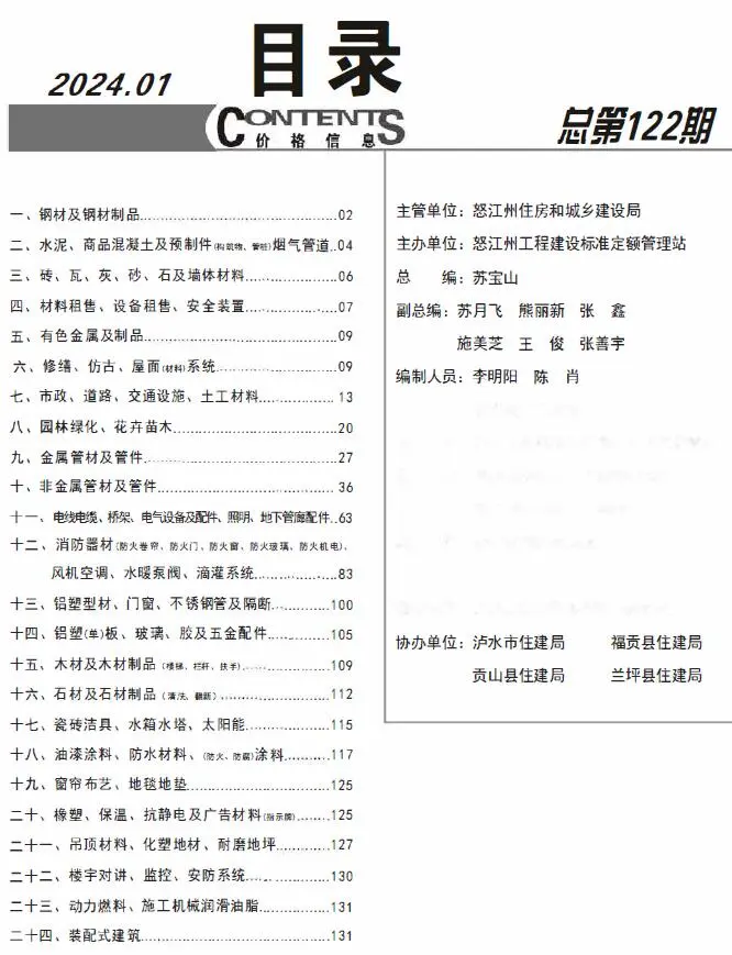 怒江2024年1月建设工程造价信息