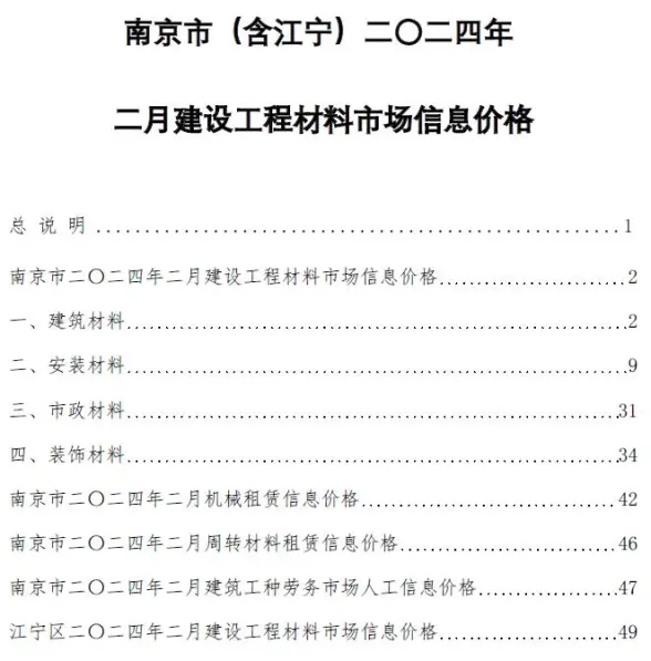 南京市2024年2月造价信息