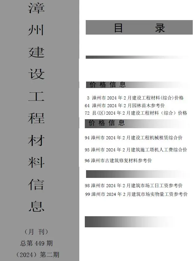 2024年2月漳州建设工程材料信息