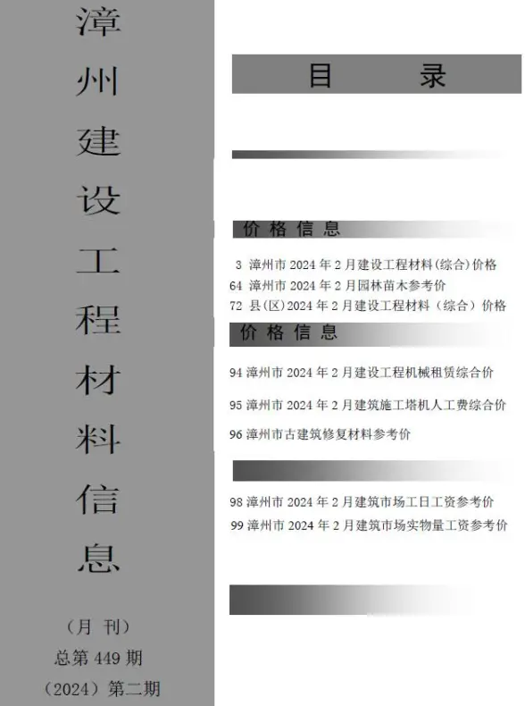 漳州市2024年2月工程造价信息