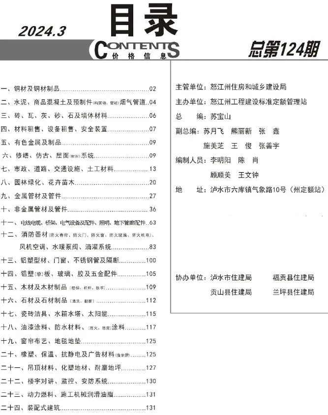怒江2024年3月建设工程造价信息