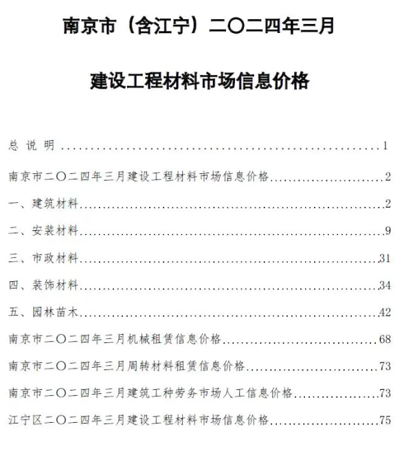 南京市2024年3月造价信息