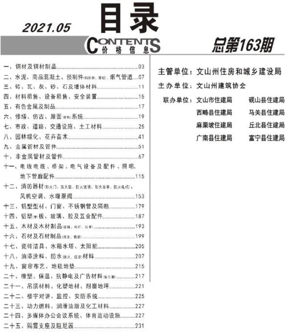 文山州2021年5期材料价格信息