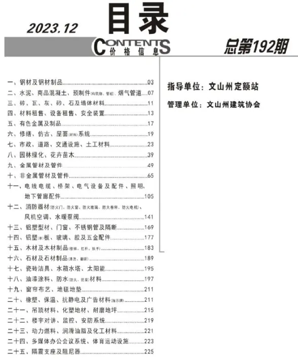 文山州2023年12月结算造价信息