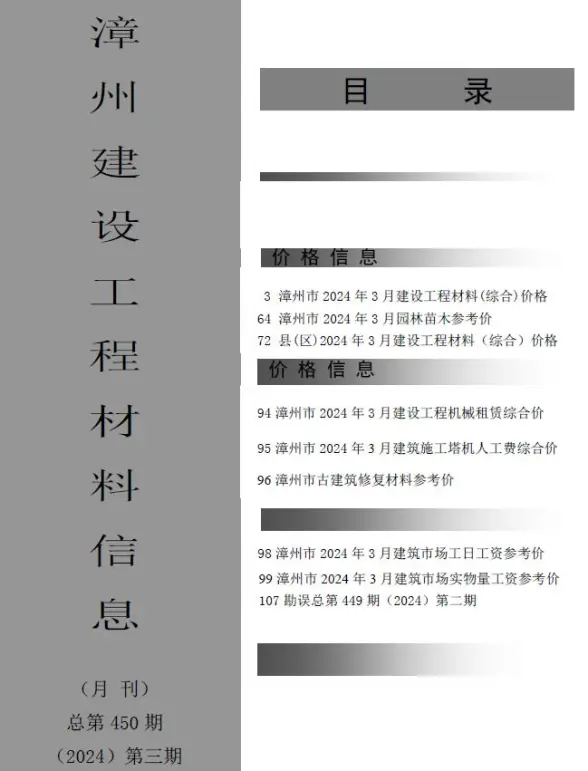 漳州市2024年3月工程造价信息