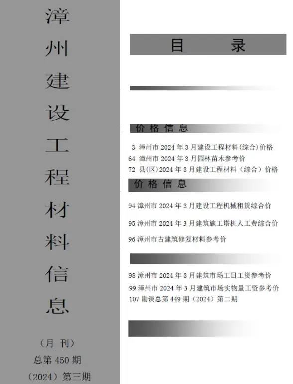 漳州市2024年3月建设工程材料信息封面