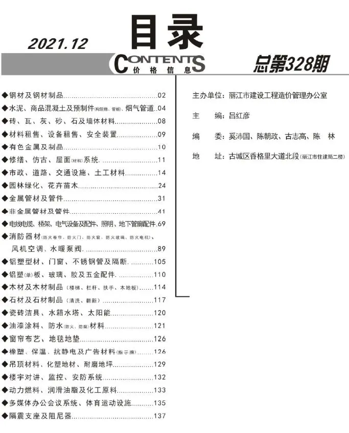 2021年12月丽江市工程造价信息