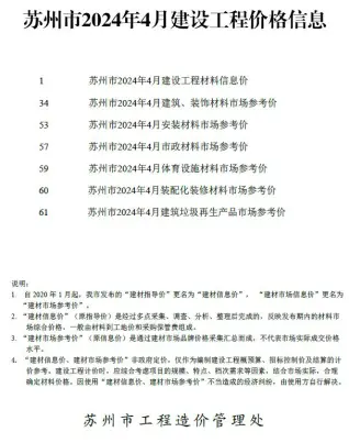 苏州市2024年4月电子版建设工程价格信息