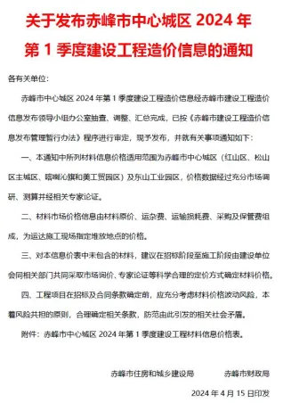 赤峰市2024年1季度1、2、3月造价信息覆盖面首图(建材参考价)