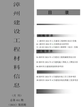 漳州2024年4月建设工程材料信息
