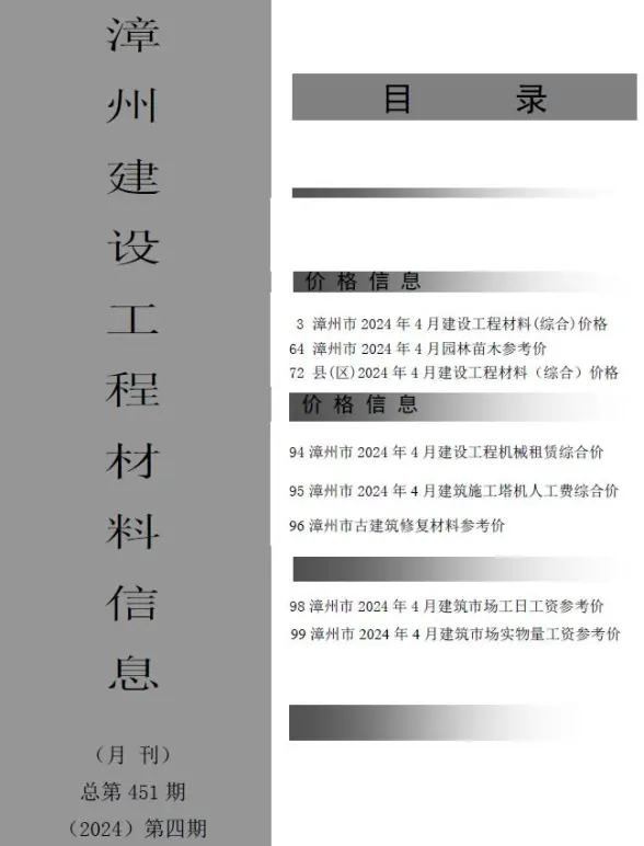 漳州市2024年4月工程造价信息