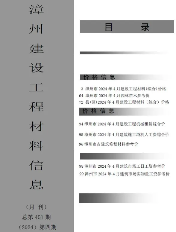 漳州市2024年4月建设工程材料信息封面