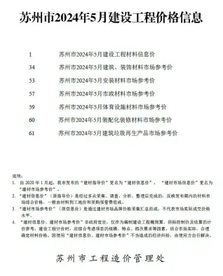 苏州2024年5月建设工程价格信息