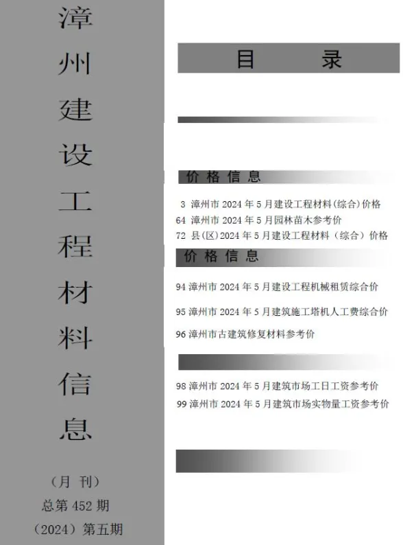 漳州市2024年5月建设工程材料信息封面