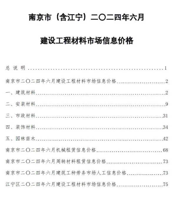南京市2024年6月造价信息