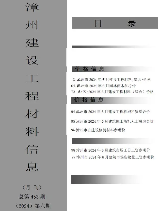 2024年漳州市建设工程材料信息