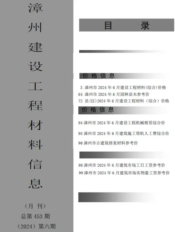 漳州市2024年6月工程造价信息