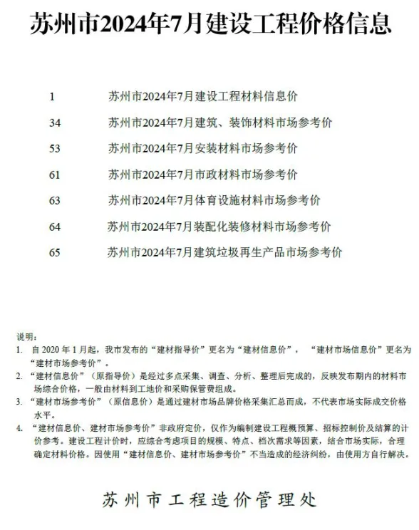 苏州市2024年7月建材造价信息PDF第一页