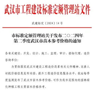 2024年武汉苗木参考价格电子版