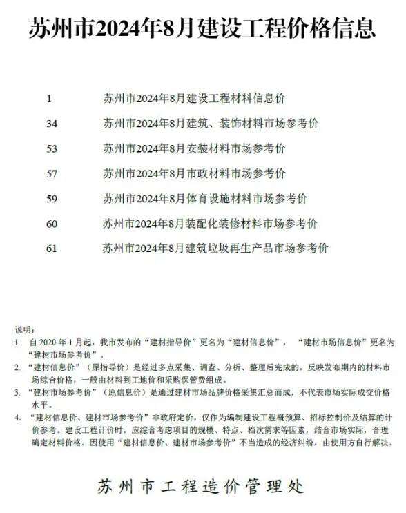 苏州市2024年8月建材造价信息PDF第一页