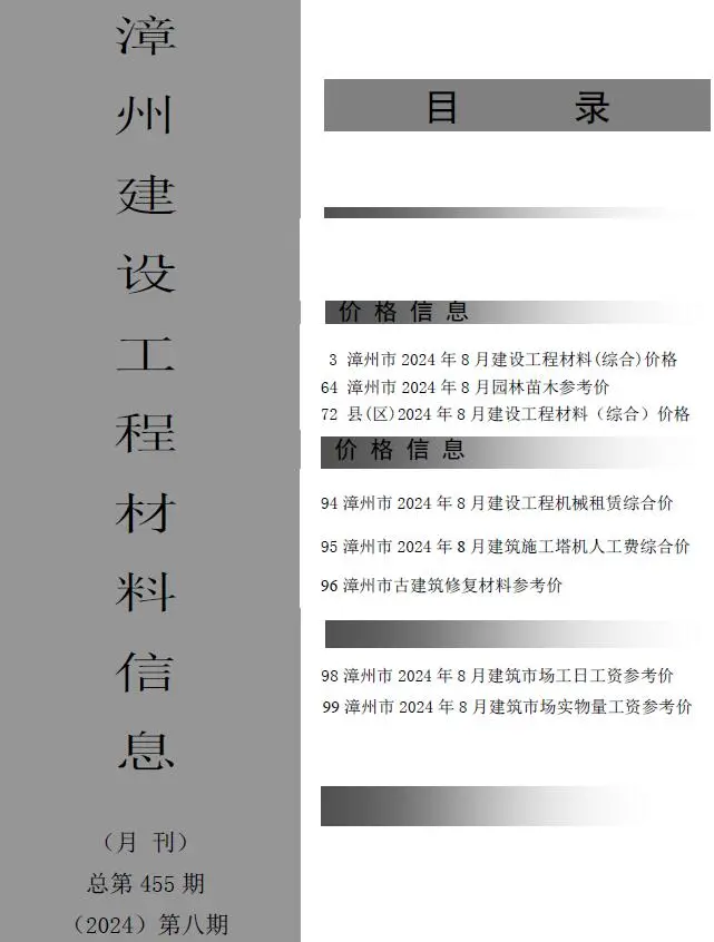漳州市2024年8月建设工程材料信息