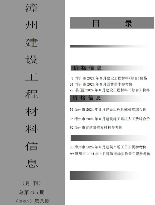 漳州市2024年8月建设工程材料信息封面