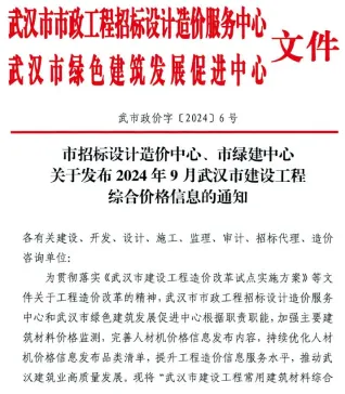 武汉市造价信息2024年9月简介首图