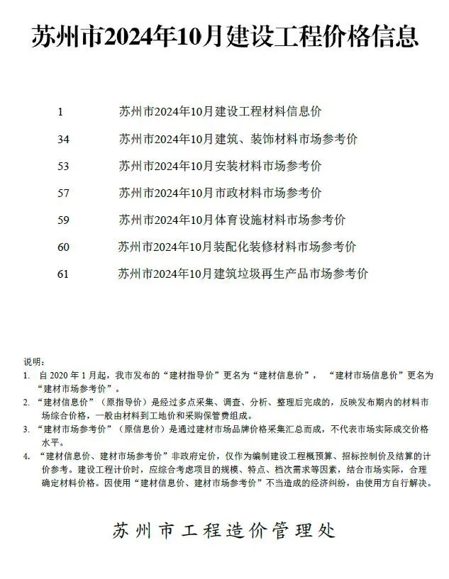 苏州市2024年10月造价信息pdf