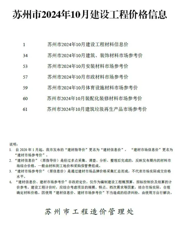 苏州市2024年10月建材造价信息PDF第一页