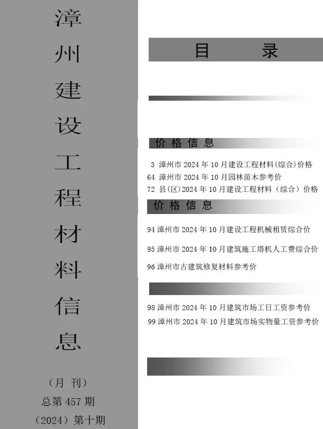 2024年10月漳州建设工程材料信息电子版