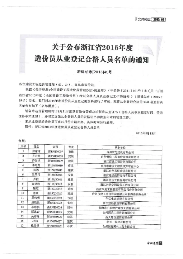 台州2015年8月建材结算价